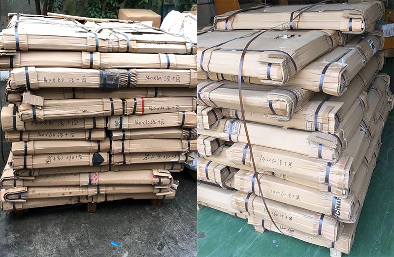 Thick corrugated cardboard for furniture packaging: </strong>This type of furniture is packaged in relatively strong, heavy-duty corrugated cartons that provide better protection during transportation. The thicker cardboard offers greater resistance to compression and impact than standard cartons. For additional security, the cartons are tightly wrapped and reinforced with woven polypropylene bags and securing straps to improve stability and reduce the risk of damage during handling and transit.